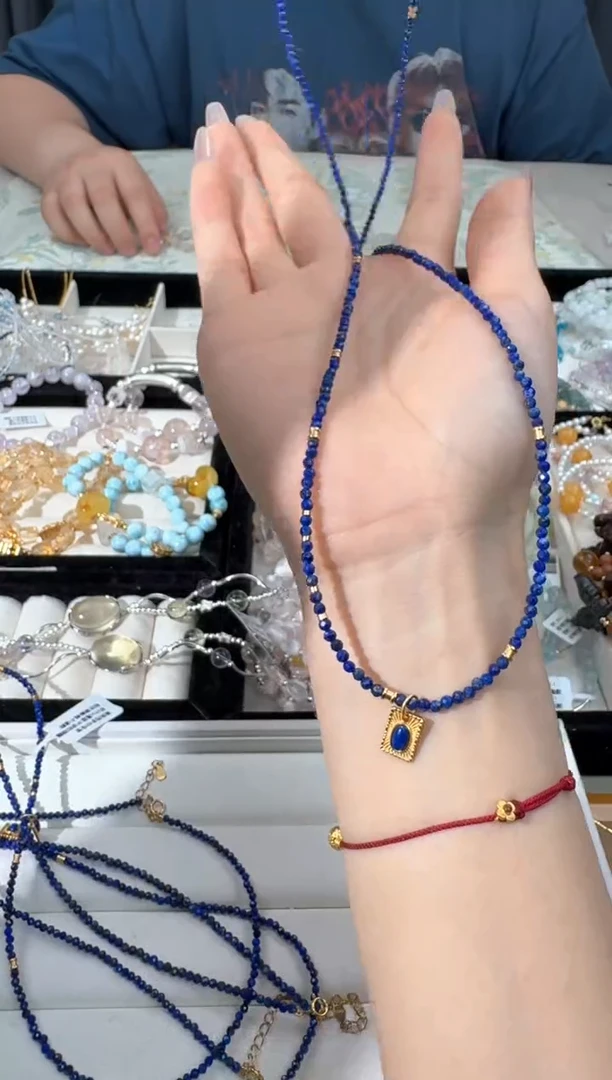水晶手链银S925镶嵌B022青金刻面项链