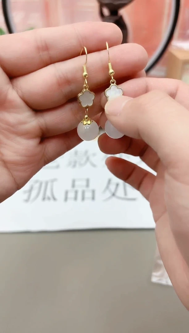 银S925镶嵌耳坠玛瑙/玉髓y405