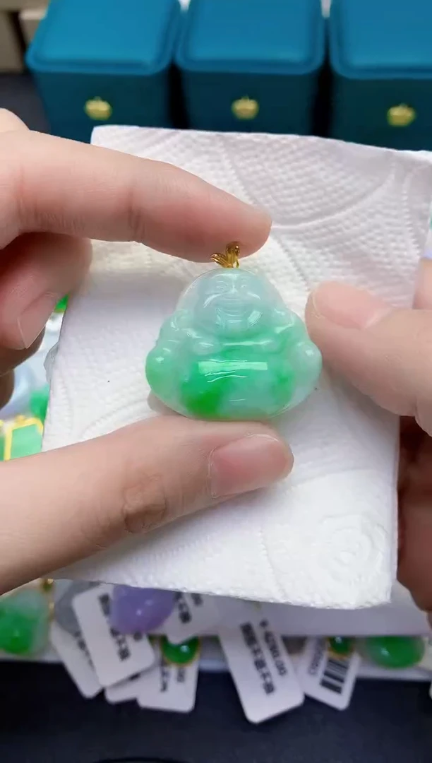 颈饰18K金镶嵌翡翠天然翡翠缅甸A货