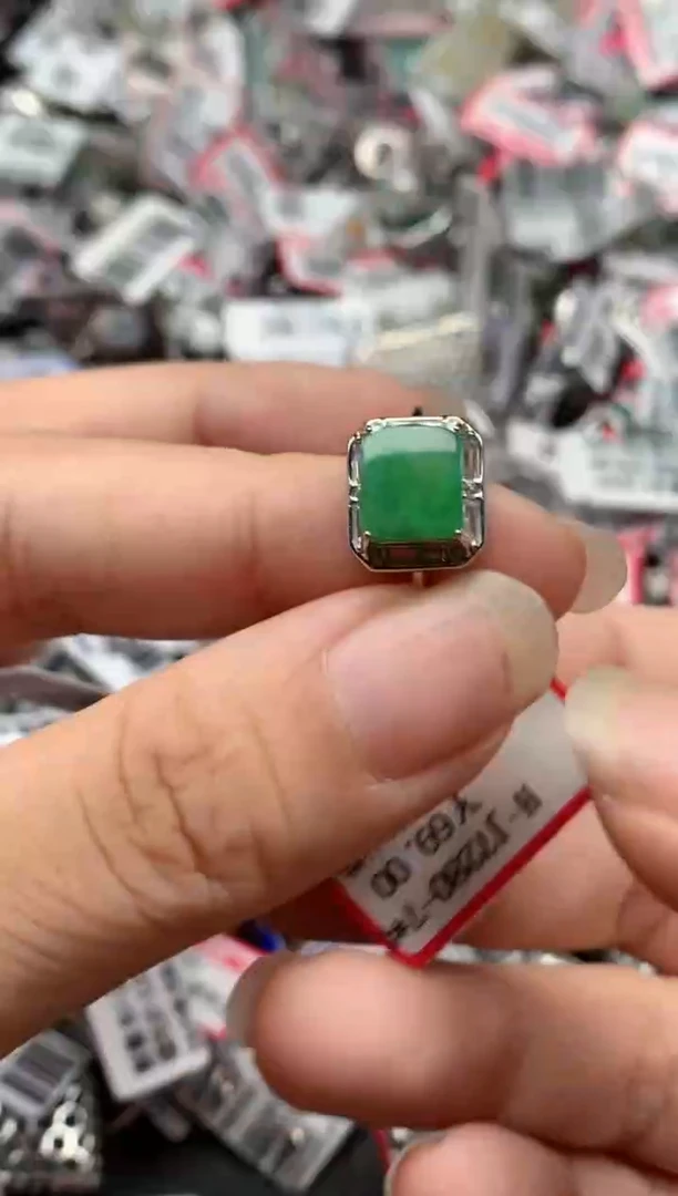 银S925镶嵌戒指翡翠天然A货缅甸翡翠