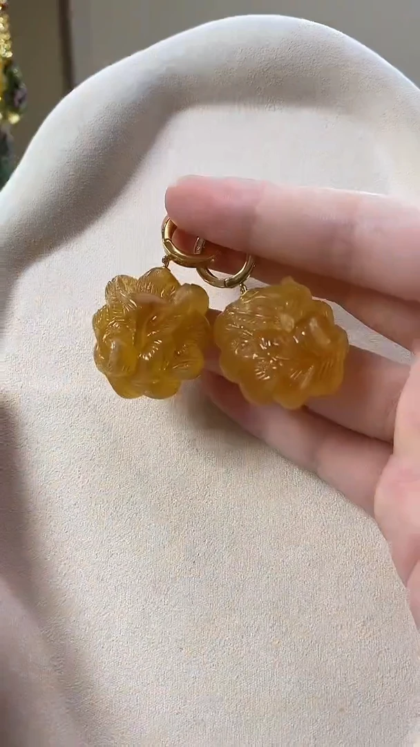 琥珀未镶嵌耳饰耳环