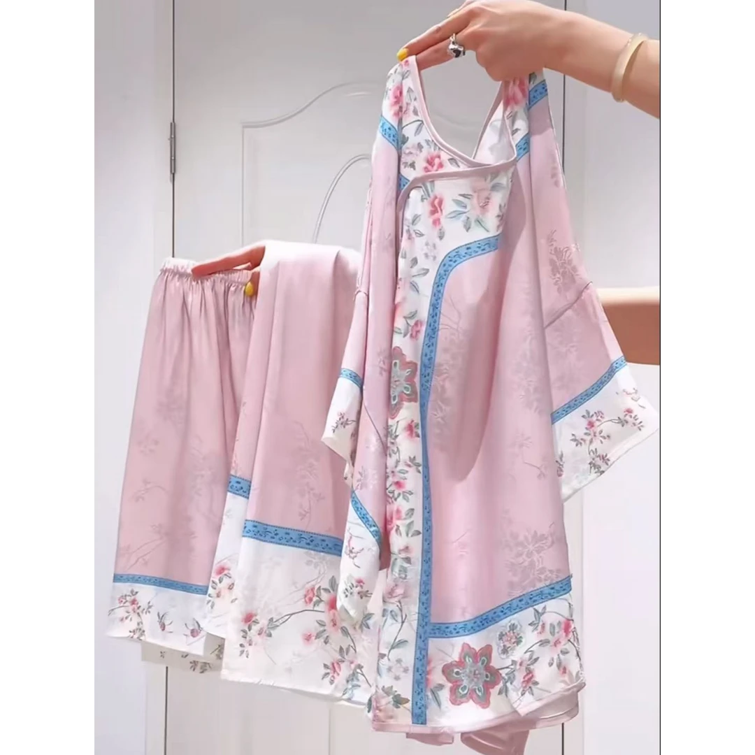 【古装宫廷风】新中式国风宽松睡衣女夏季2025新款上衣裤子三件套