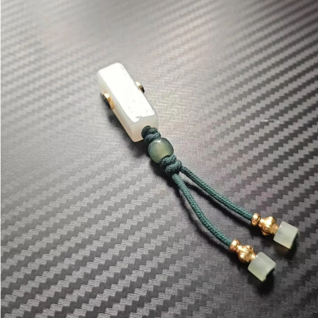 藏式风格白色三通套装方块绿绳三通万向轴柏香籽三通套装玉佩配饰