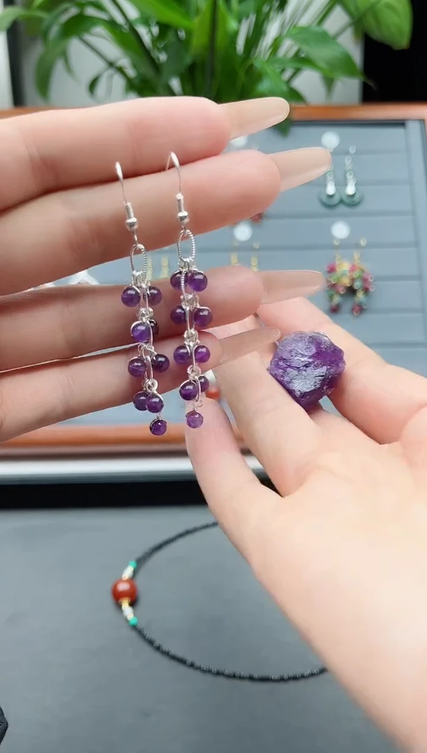 【闪购商品】水晶耳饰银S925镶嵌00紫水晶