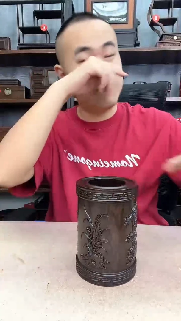 木小李子红木工艺品梅兰竹菊笔筒