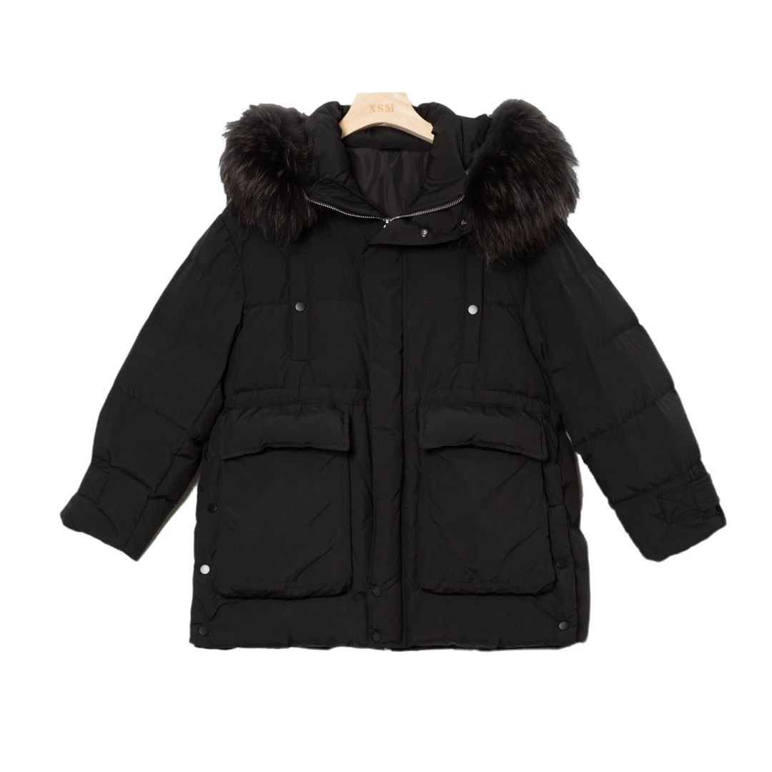 【假一赔三】宽松休闲貉子大毛领羽绒服加厚保暖外套YRF#788/黑色AP