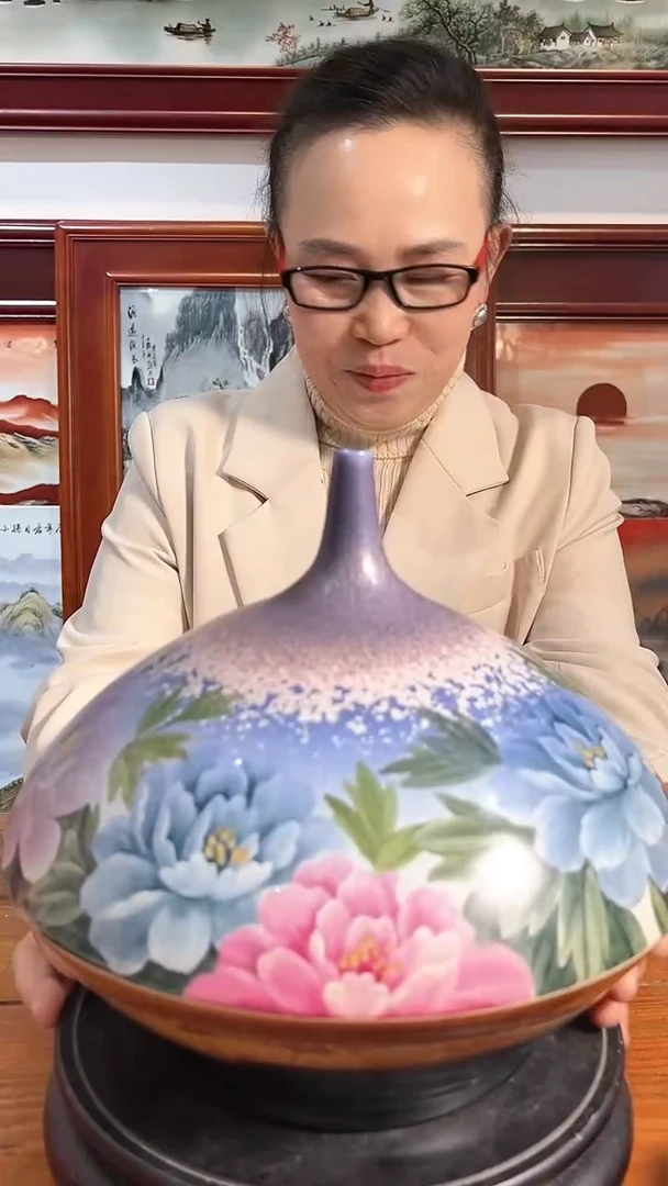 【闪购商品】官窑瓷画院836官窑瓷画院孙小霞牡丹花赏瓶