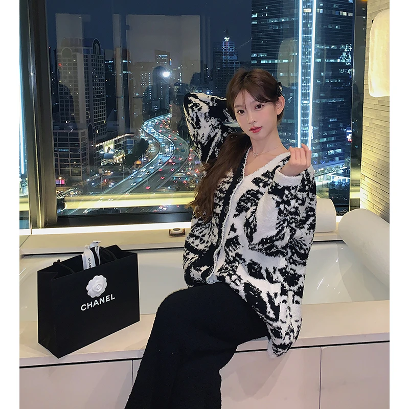 莫里伊【黑白毕加索开衫】小众时尚设计休闲可外穿保暖睡衣家居服