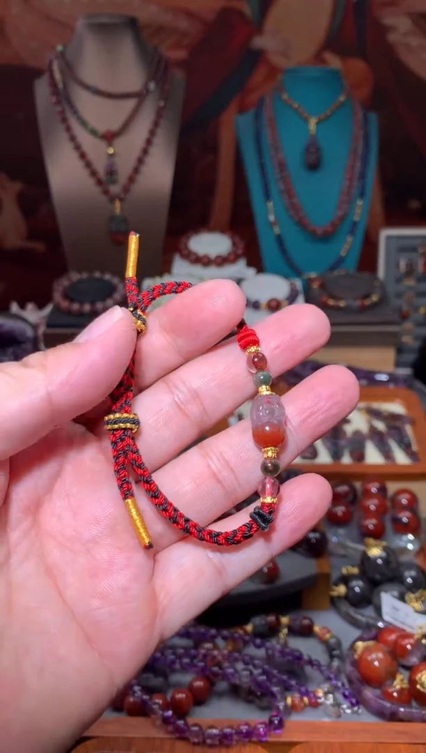 未镶嵌珠宝半成品水晶红极光貔貅手绳