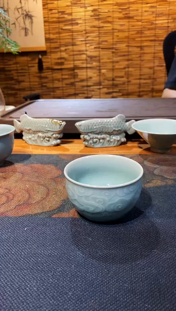 山隐青瓷龙窑柴烧杯子 祥云缸杯  粉青 70CC