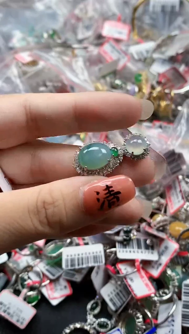 银S925镶嵌戒指翡翠天然A货缅甸翡翠