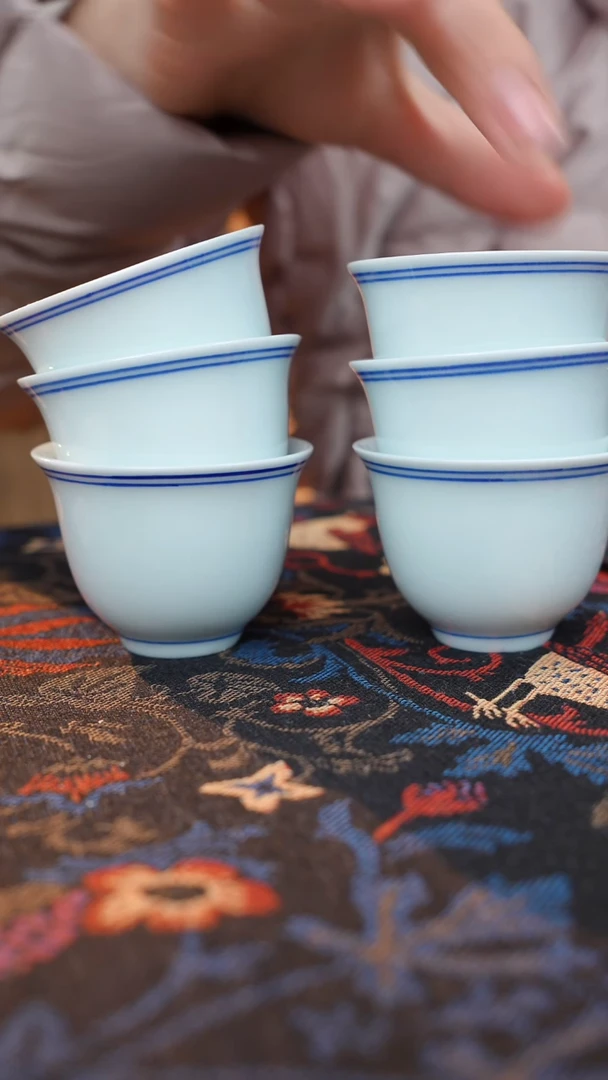 手工蓝线客杯一组6个