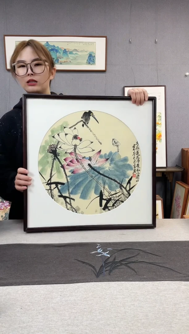 【闪购商品】国画手写手绘带框作品-52*52-赵雪岩