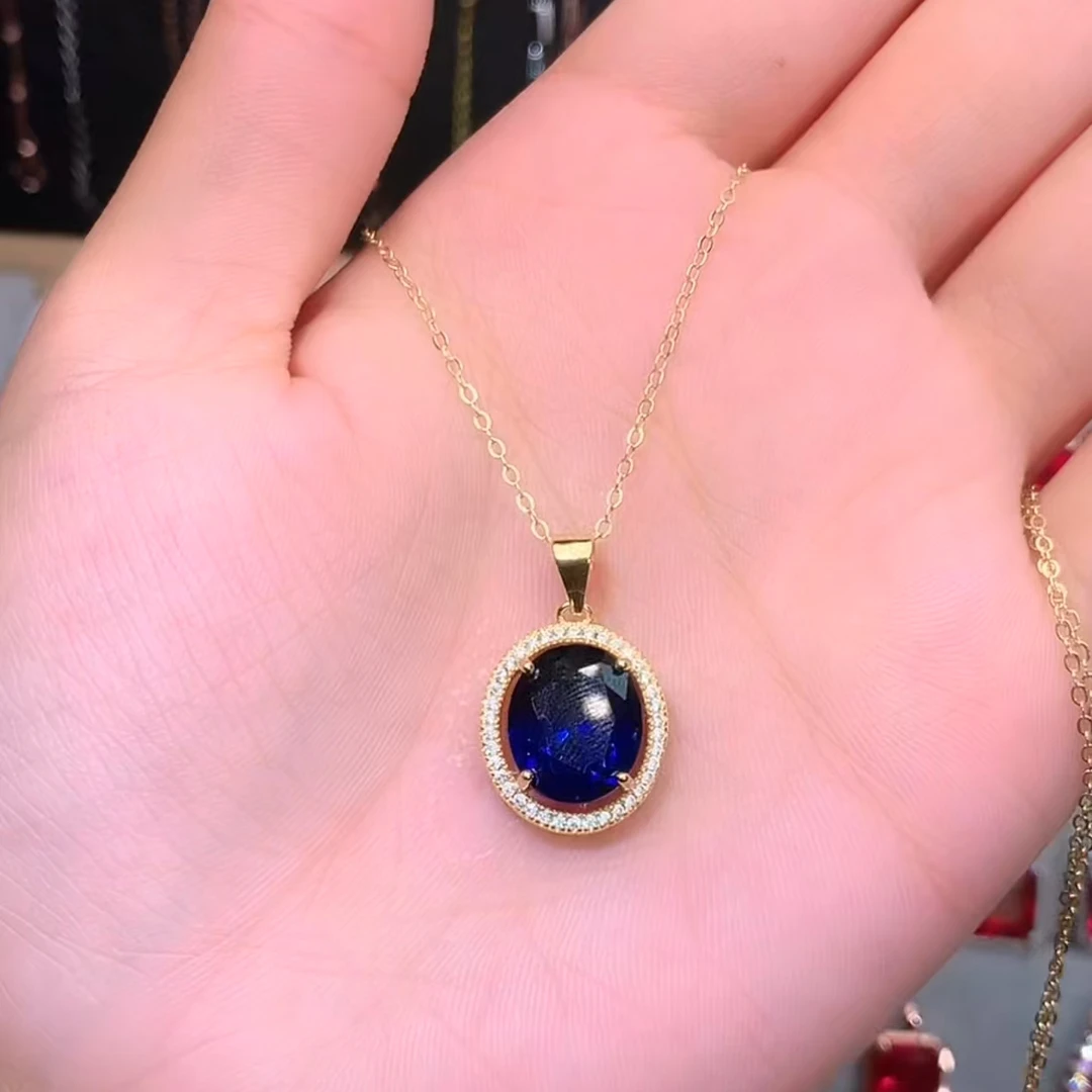 蓝宝石S925银镶金色吊坠10.12