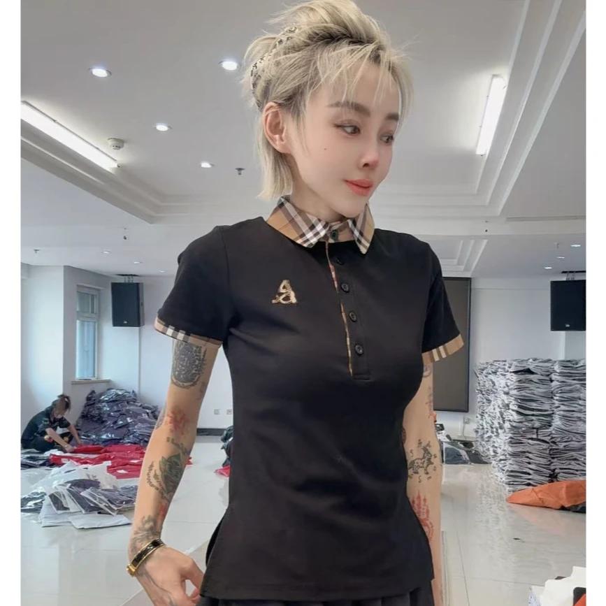 百搭款7103黑色格领短袖