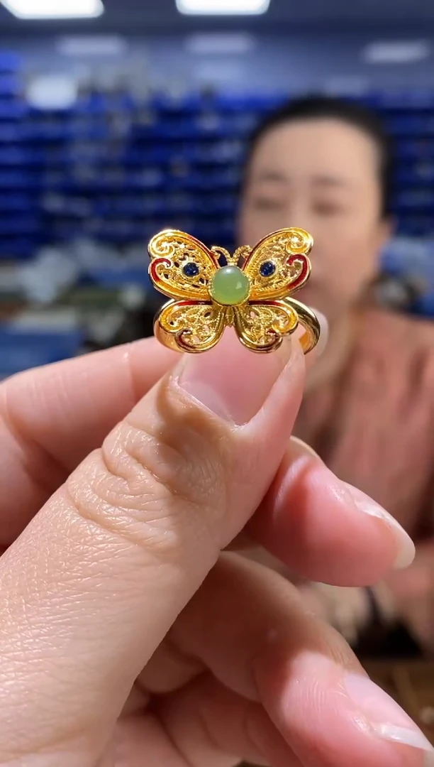 银S925镶嵌戒指和田玉JZ3017