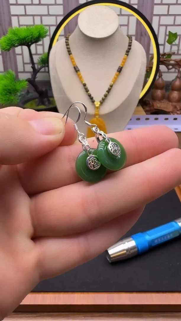 银S925镶嵌和田玉耳饰E141