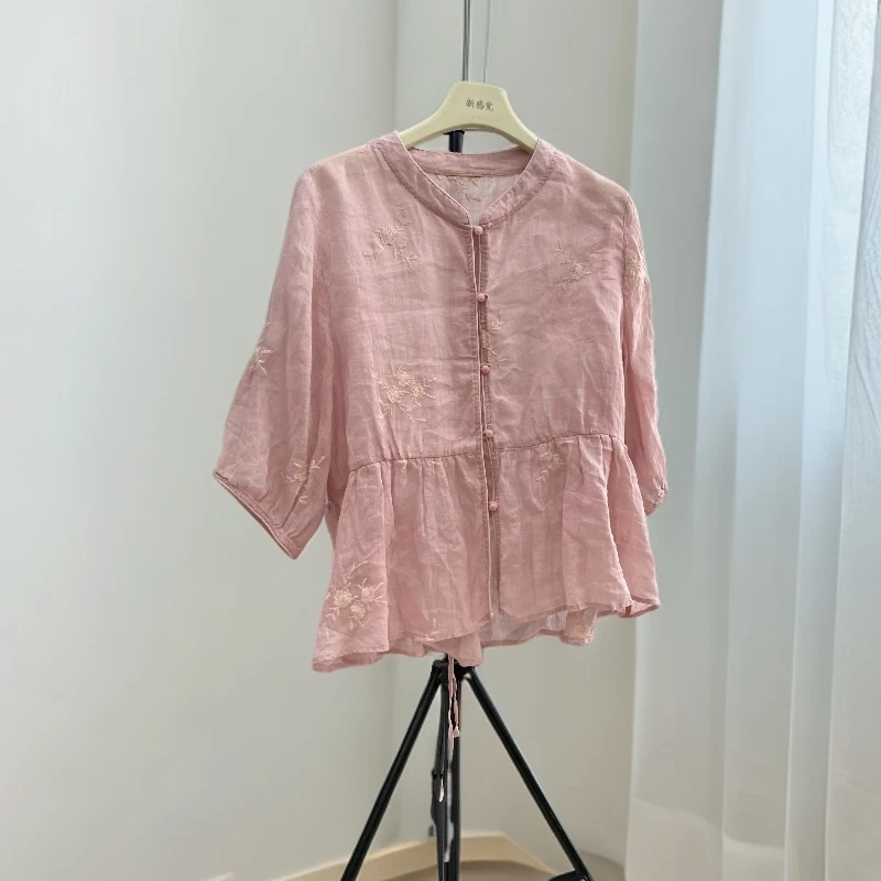 娜娜家薄款圆领衬衫领夏季8909