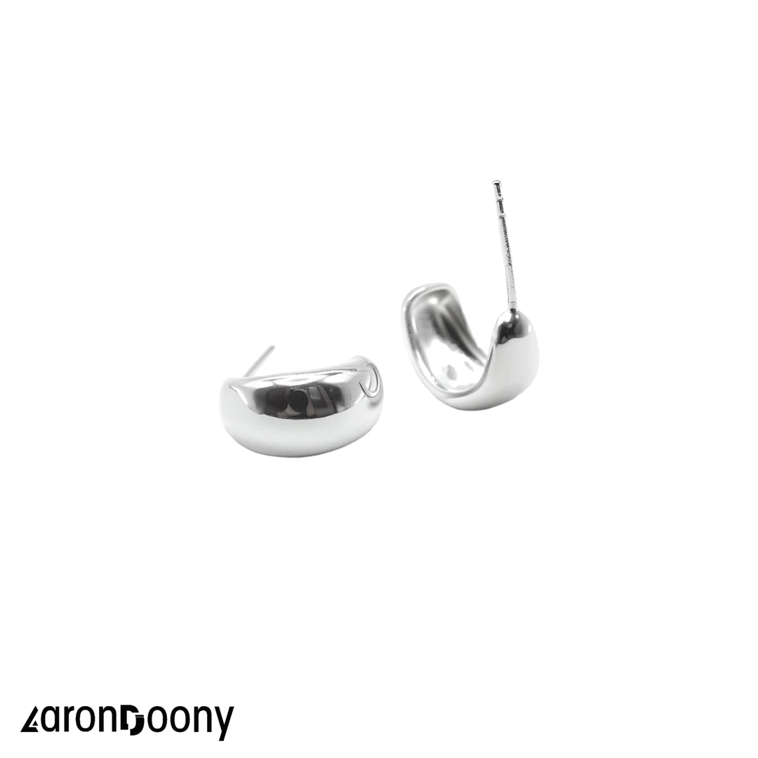 925银耳饰 S925银女士气质银豆耳钉简约个性镶嵌光面E093