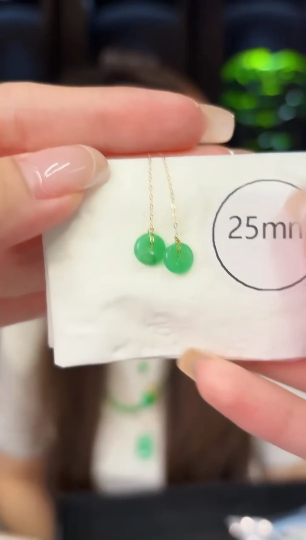 翡翠18K金镶嵌耳饰耳线 缅料A货/多样性发货/一件