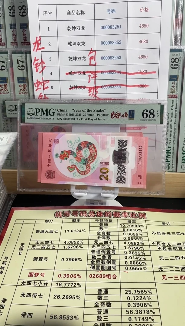 【闪购商品】蛇钞副司令68分双对子号，，