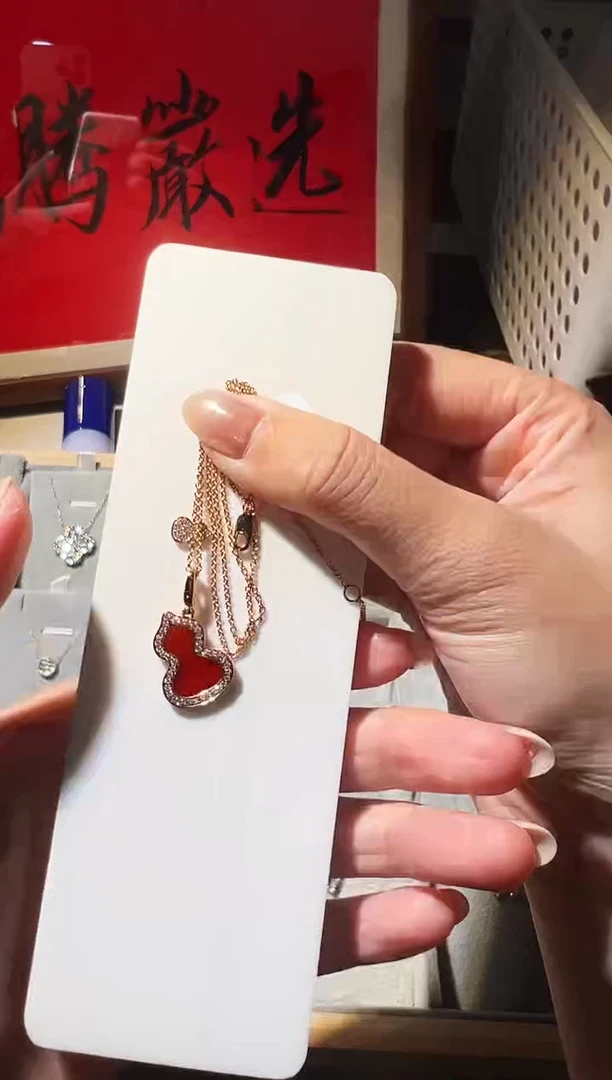 裸石合成钻石福禄双全葫芦吊坠18K金镶嵌