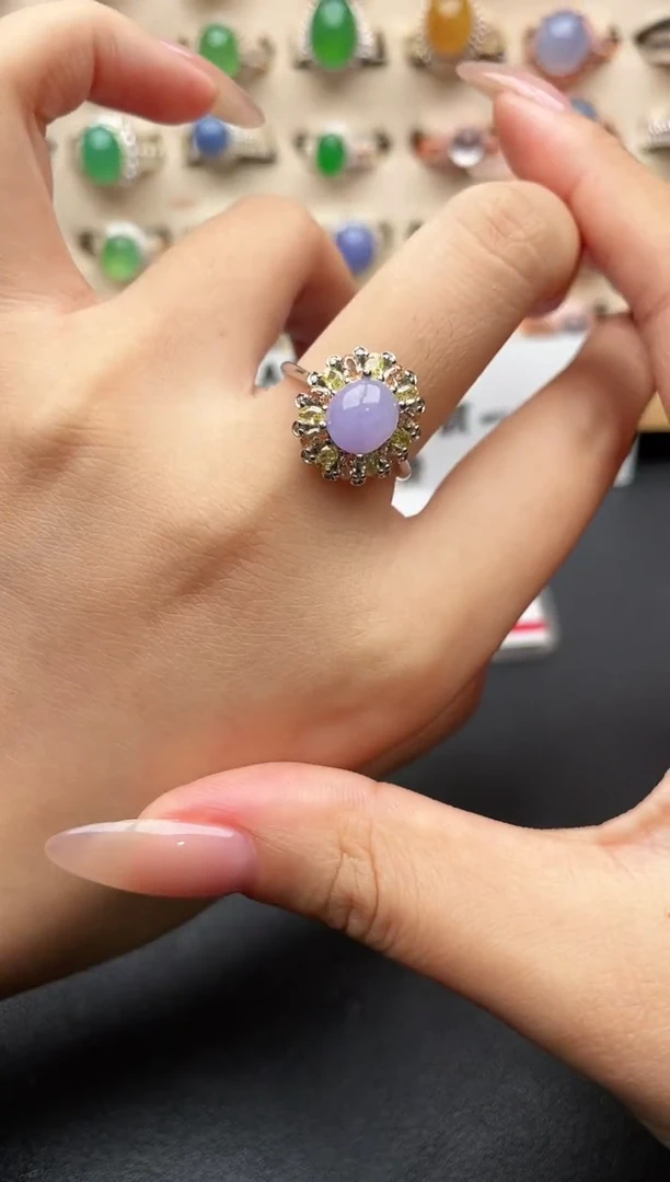 银S925镶嵌戒指翡翠一物一证一礼盒