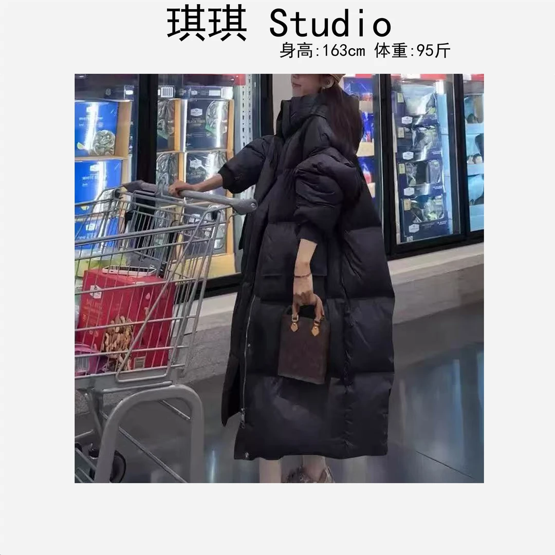 冬季新款重工设计盖帽磁吸口袋大被子气质时尚显瘦减龄羽绒外套-M