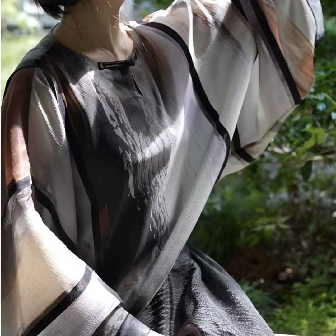 【大海轻奢】BF32677新款水墨高级烟灰百搭气质设计师款时尚上衣