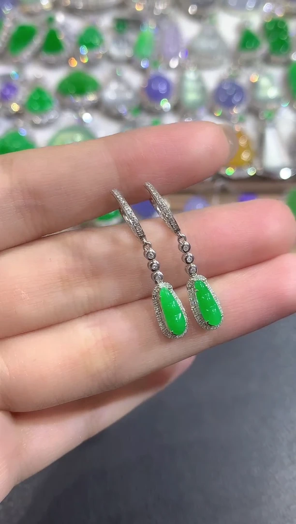 颈饰18K金镶嵌翡翠无***雨29-耳饰