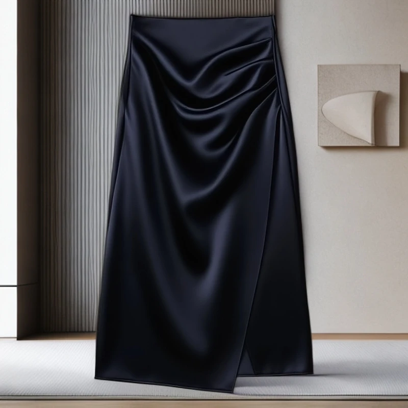 2025新款独特漂亮洋气休闲中长裙夏季法式时尚黑色减龄百搭半身裙