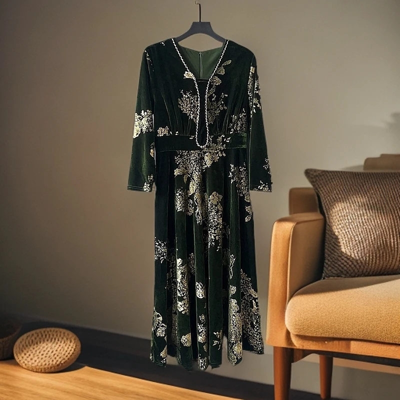 领美和韵A889236新款轻奢时尚显瘦百搭洋气中年妈妈装连衣裙