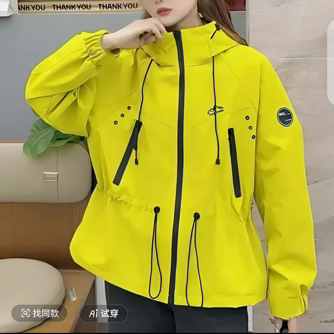 新款冲锋衣拉链高腰春秋韩系时尚百搭收腰风衣网红短外套外套