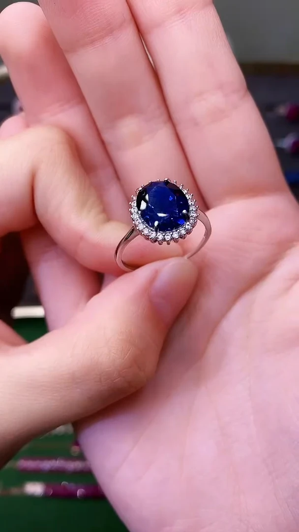 戒指蓝宝石银S925镶嵌156