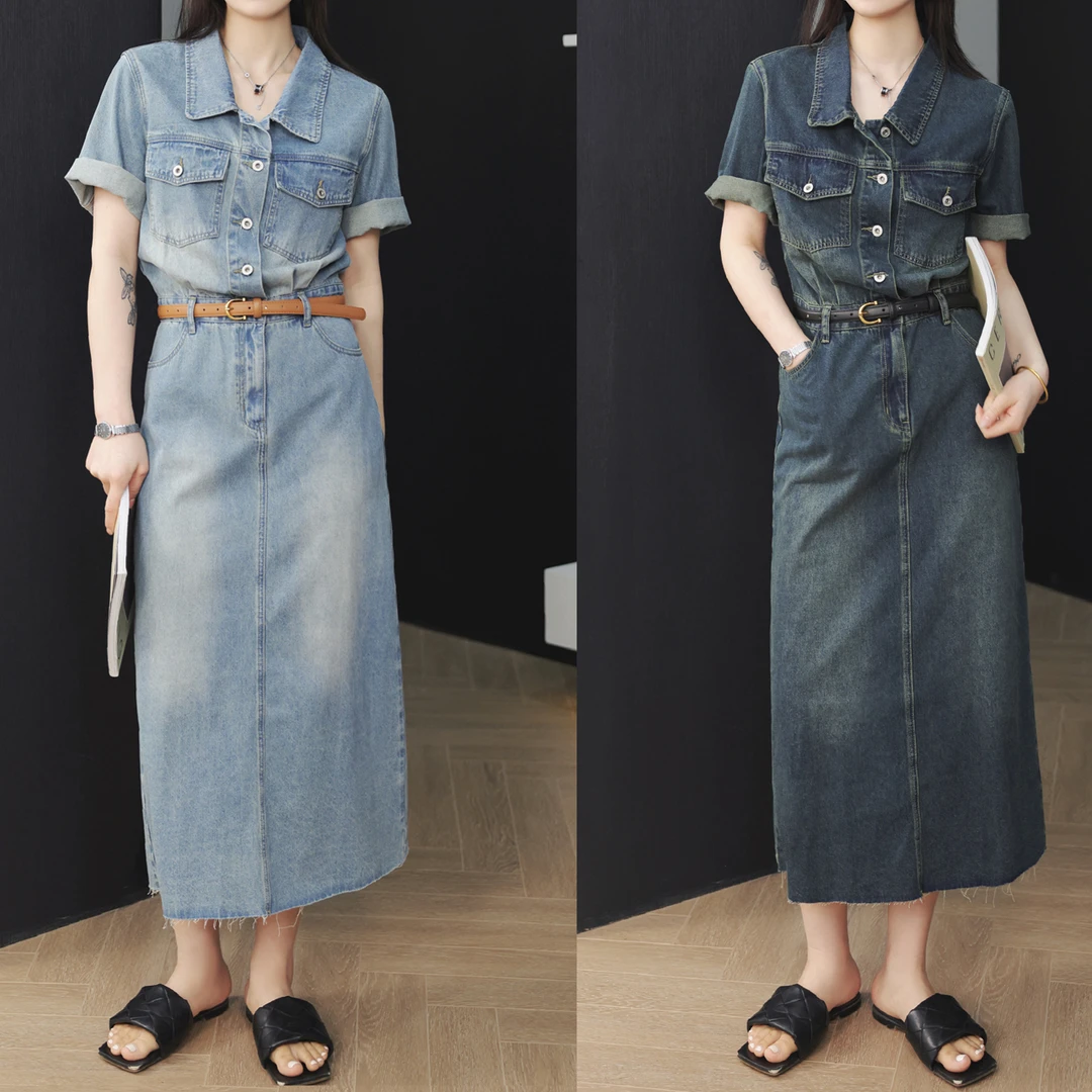 QC宣宣【褪色胶片】微胖大码女装夏显瘦牛仔裙长短款ZY304L62