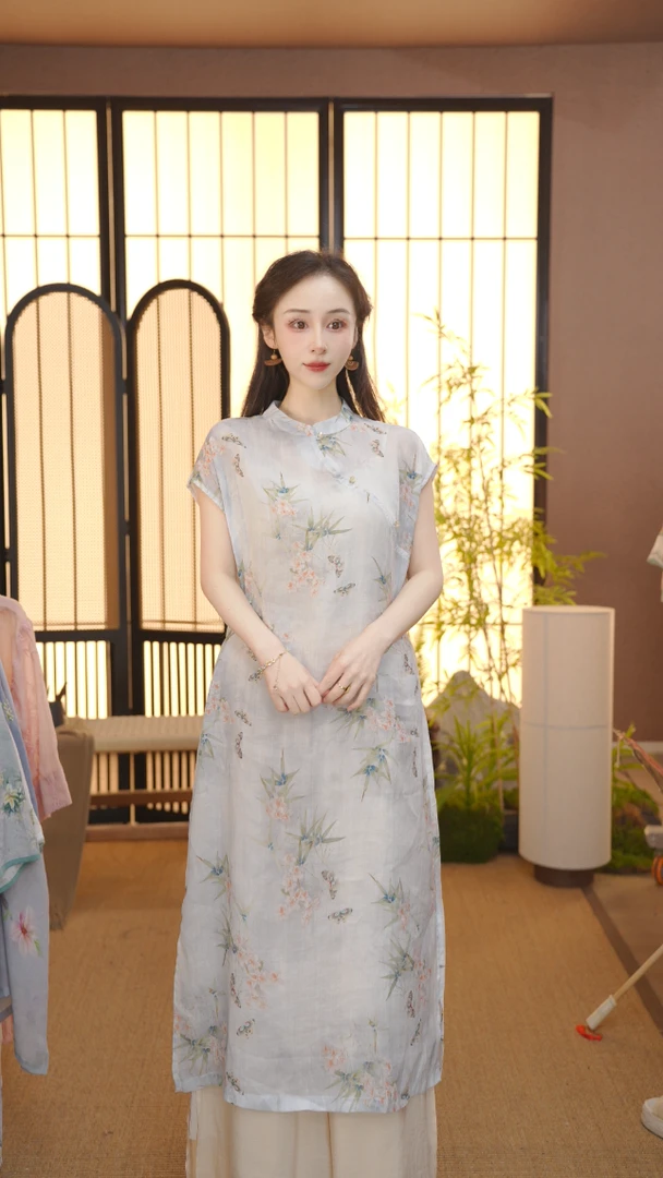 （彩蝶竹梦）2025新中式改良中式斜襟夏季女装宽松连衣裙FB2504231