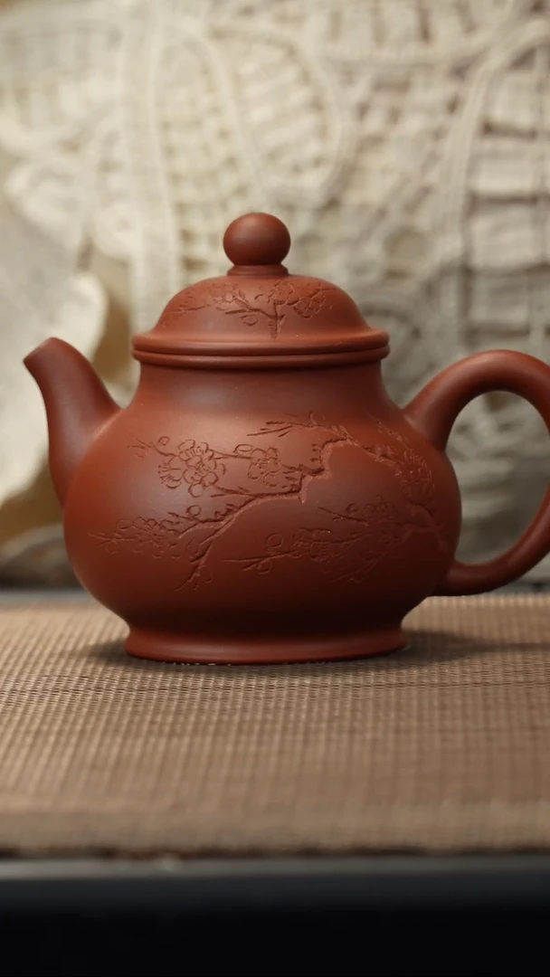 茶壶紫砂/红泥刻绘高瓢160CC