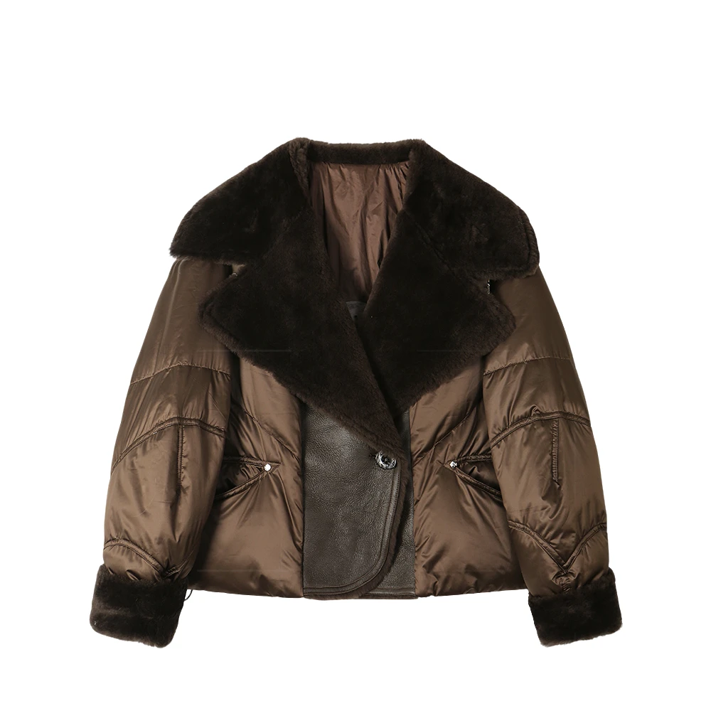 【封后轻奢设计】2024冬季新款时尚高级感缎光翻领羽绒服8833839