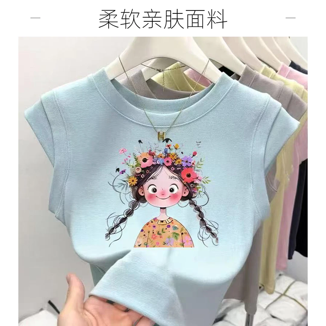 女童洋气背心2025新款休闲百搭无袖公主风T恤夏季时髦衣服圆领
