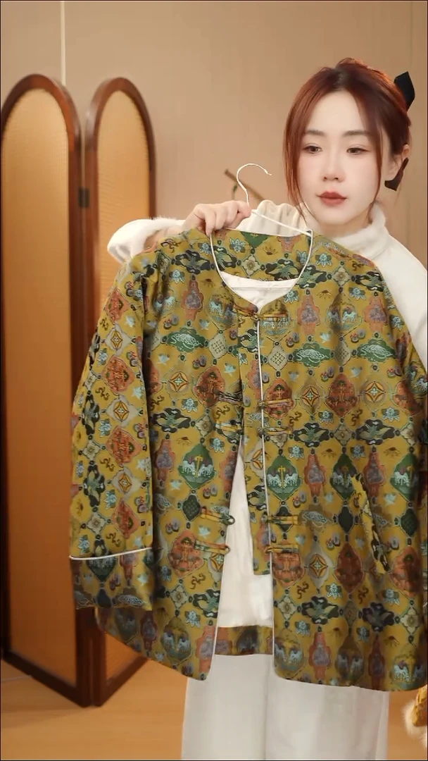 新款唐锦羽绒外套