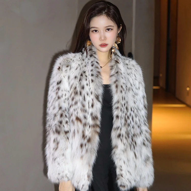 COCI FUR美西部进口Lynx纯白奢华气质名媛风猫猫V领短款外套
