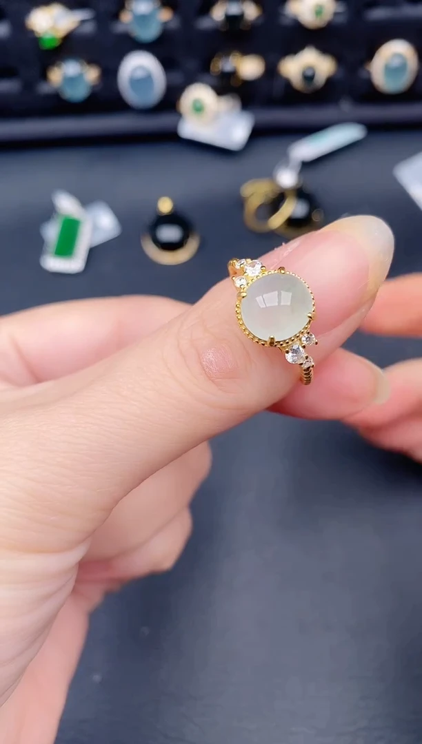 银S925镶嵌戒指翡翠天然a货翡翠442