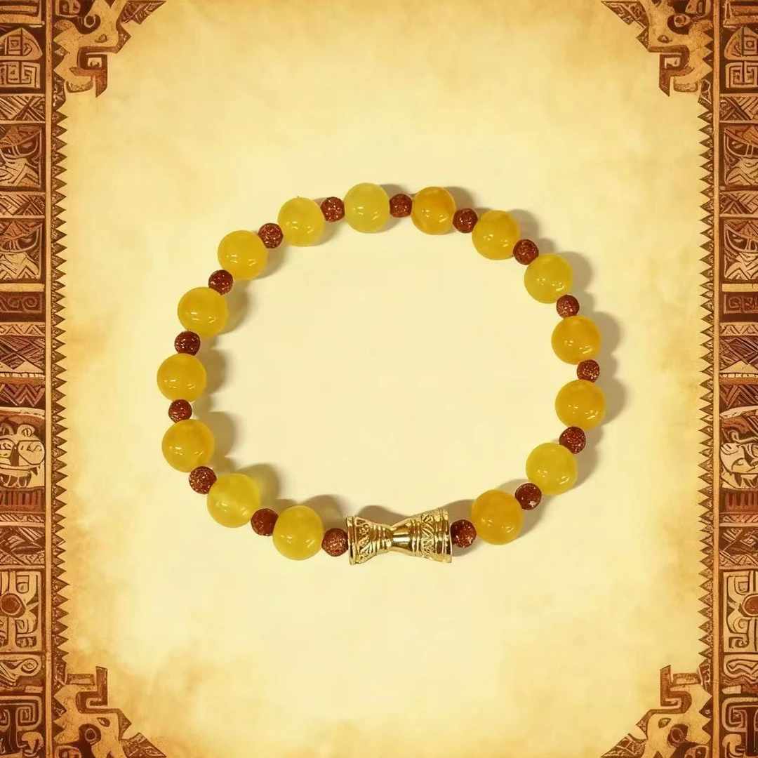 铜合金手链 瑶族手鼓链显白又带非遗文化感黄珠衬肤金鼓饰超细节