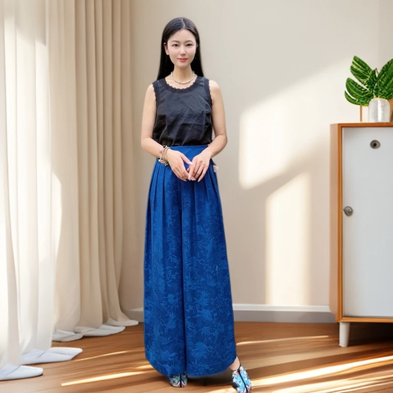 （两面穿）中国风百搭气质女士显瘦高腰直筒休闲长裤WB2504613