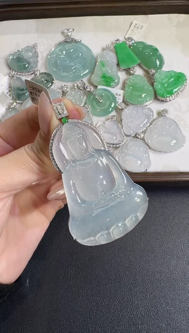 吊坠(不含链)18K金镶嵌翡翠【源头工厂】钻石镶嵌