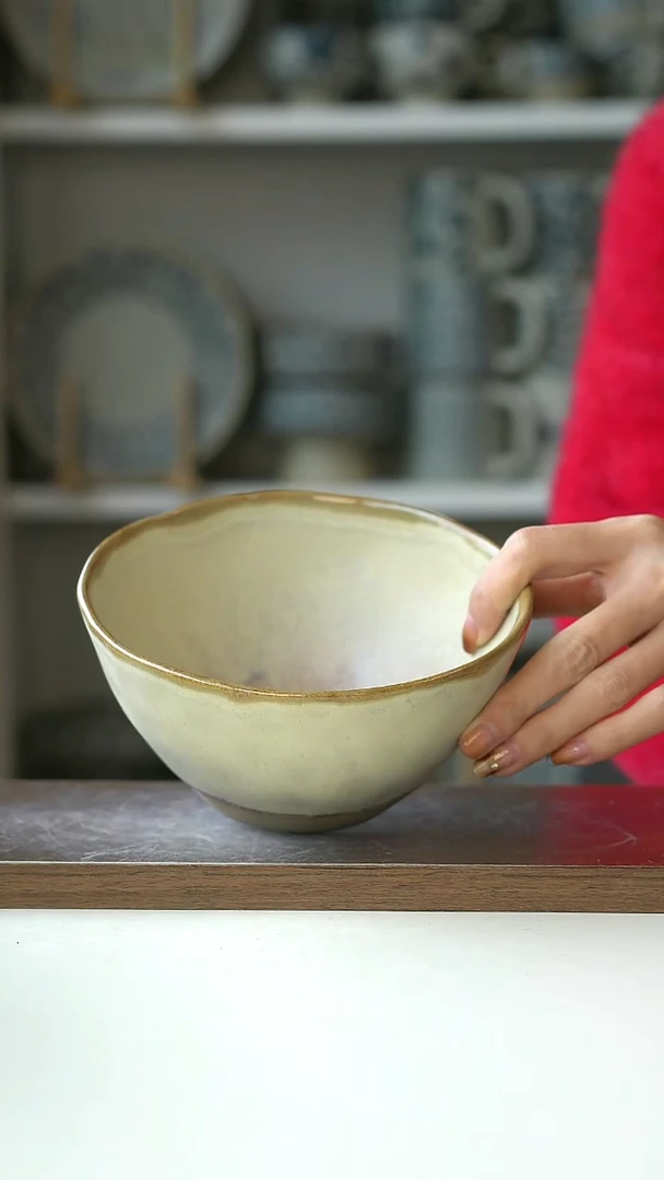 陶微瑕出德窑变黄面碗15cm@4-2@