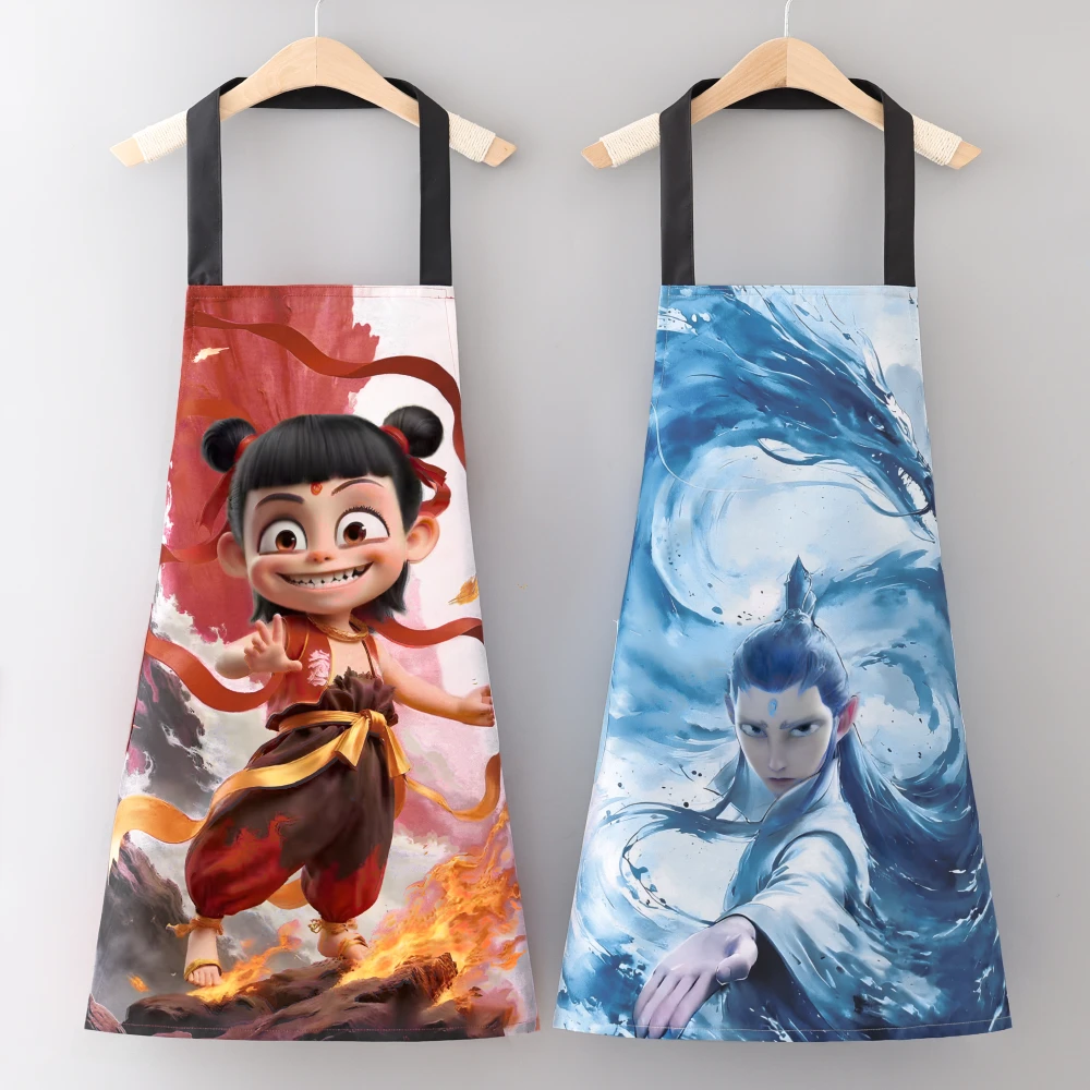 25爆款家用围腰挂脖无袖哪吒围裙耐污耐磨罩衣防水耐穿工作服女款