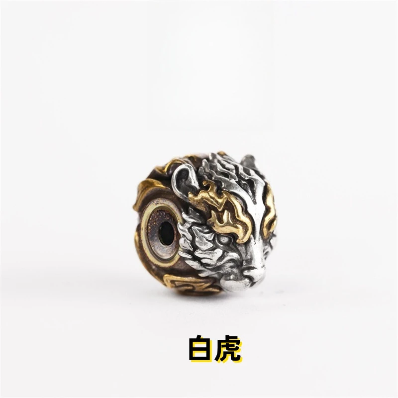 四圣兽白虎隔珠文玩配饰DIY编绳手串配件散珠国潮手持108菩提配饰