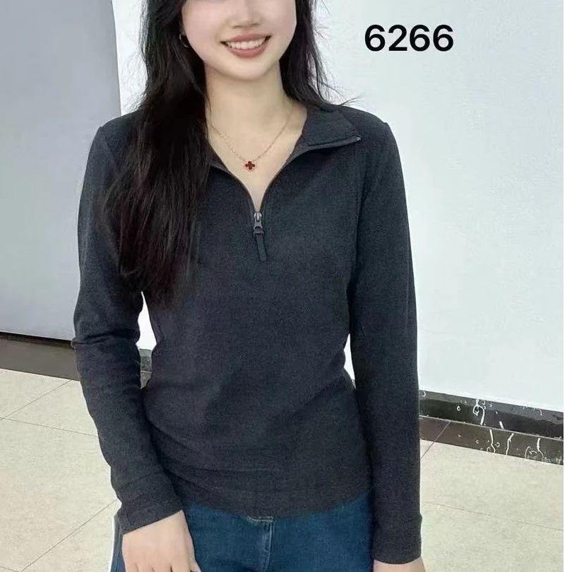 6886高品质双面绒半拉链打底衫