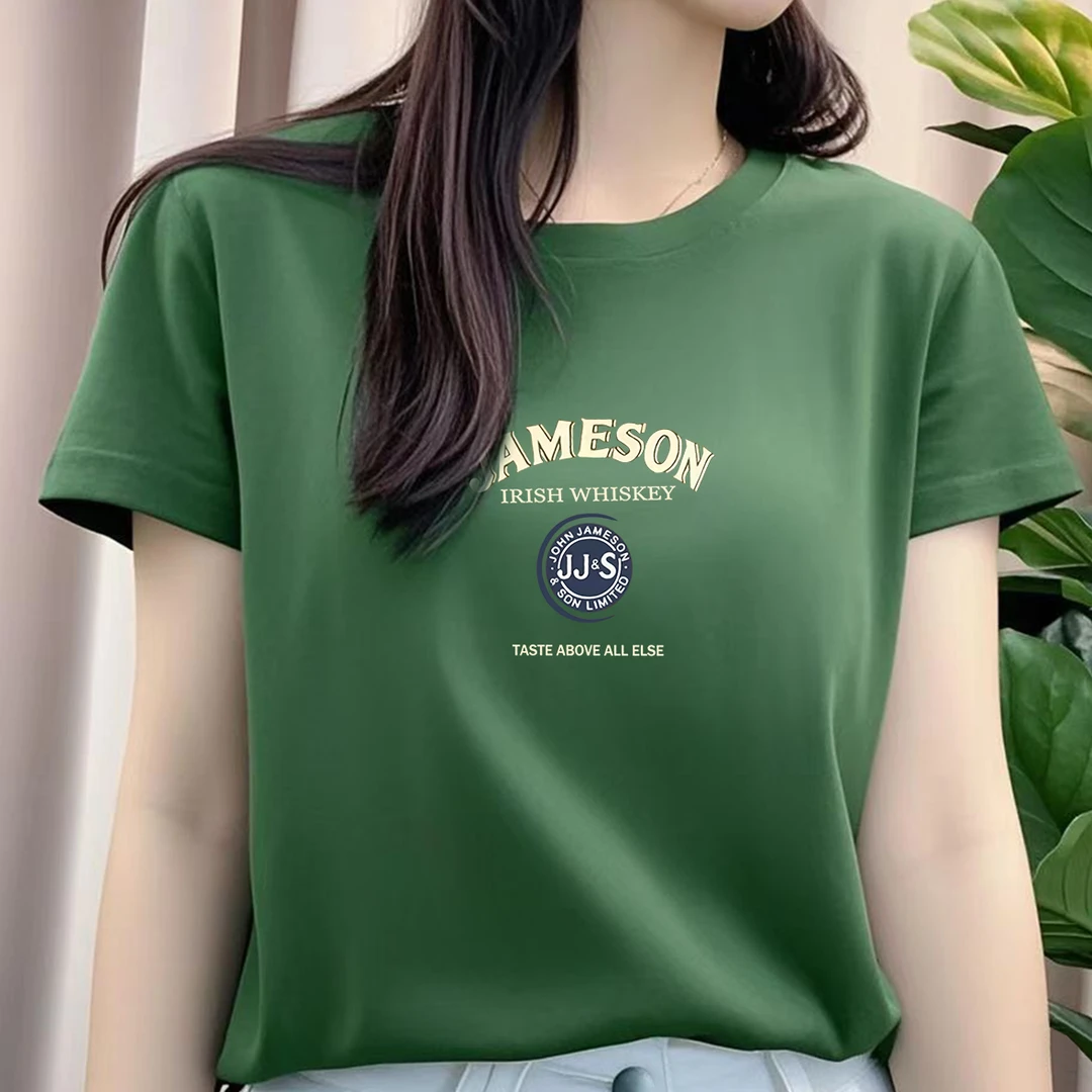 印花时尚休闲百搭2025新款夏季短袖t恤女士宽松大码圆领显瘦上衣